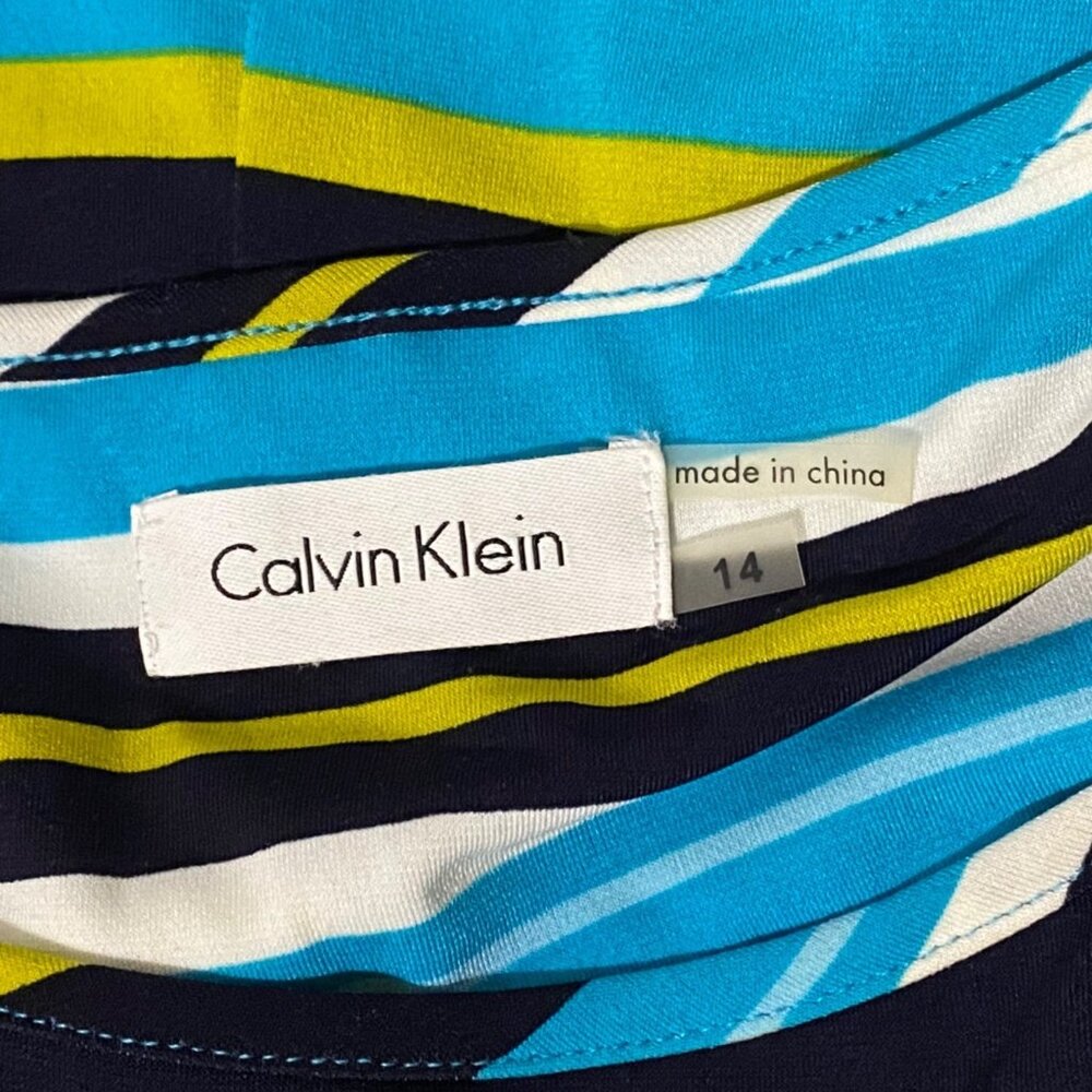 Calvin Klein Cold Shoulder Shift Dress Size‎ 14 Striped Career Coastal Cruise - Picture 5 of 6